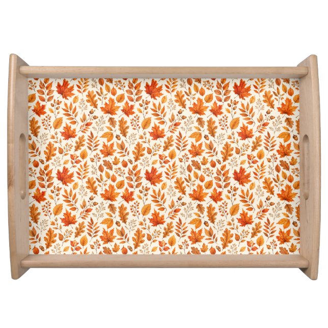 Warm Autumn Leaves Seamless Pattern Serving Tray (Front)
