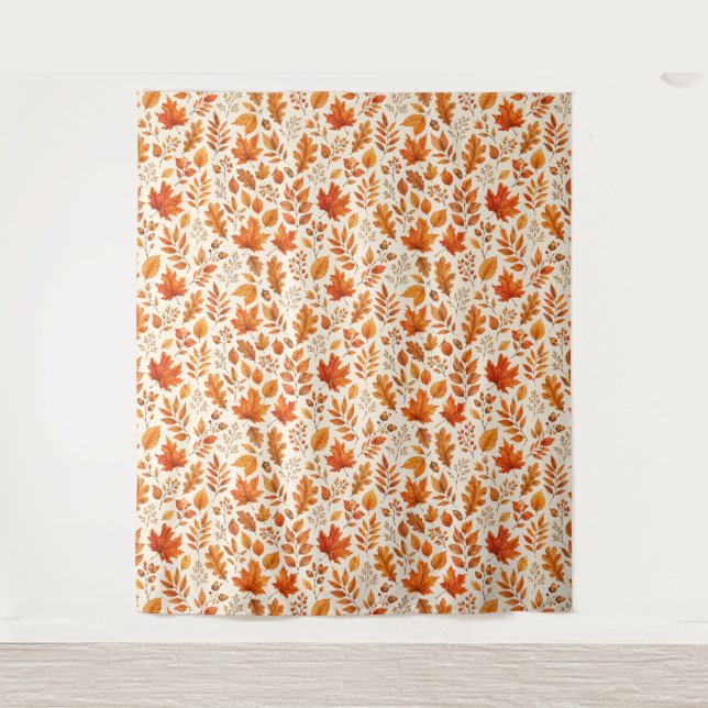 Warm Autumn Leaves Seamless Pattern Tapestry (Front)