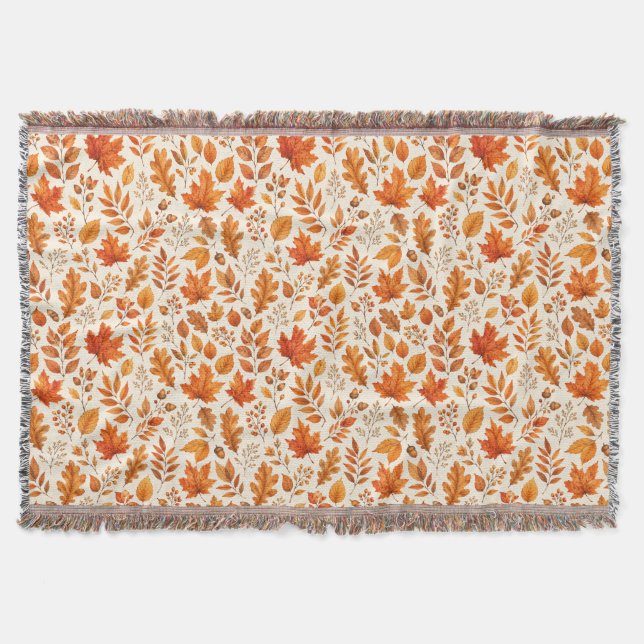 Warm Autumn Leaves Seamless Pattern Throw Blanket (Front)
