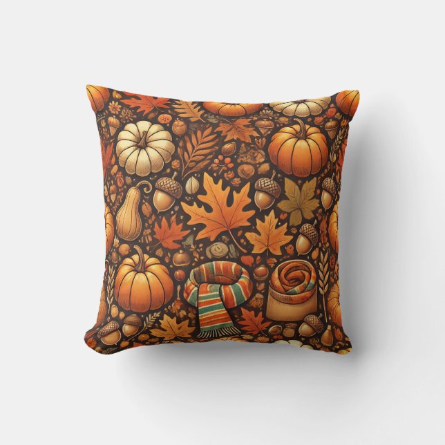 Warm Autumn Leaves Throw Pillow (Front)
