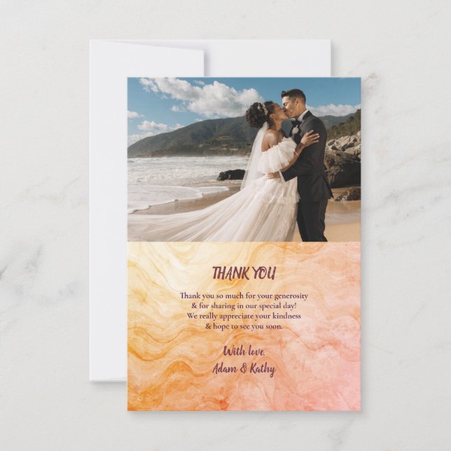 Warm Autumn Marble Wedding Thank you card (Front)