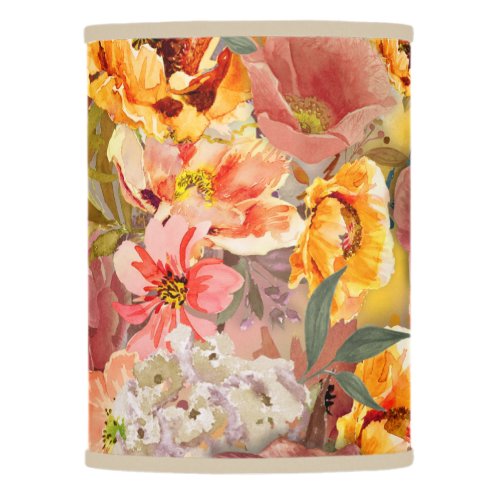 Warm Autumn Orange Watercolor Floral Khaki  Lamp Shade