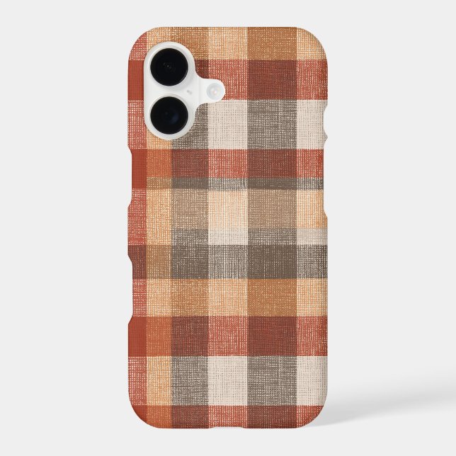 Warm Autumn Plaid Fabric Texture in Rust and Beige iPhone Case (Back)