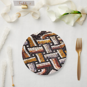 Warm Autumn Toned Roman Tile Mosaic Paper Plates