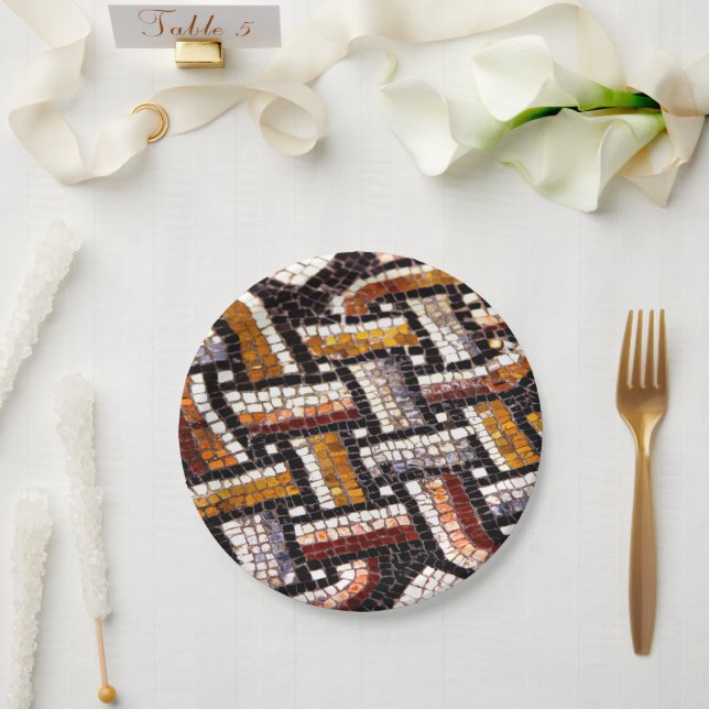 Warm Autumn Toned Roman Tile Mosaic Paper Plates (Wedding)