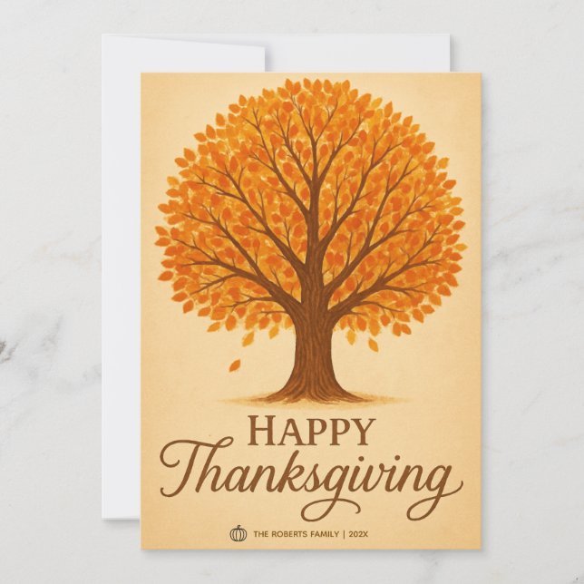 Warm Autumn Tree Happy Thanksgiving Greeting Card (Front)