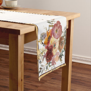 Warm autumn watercolor floral short table runner