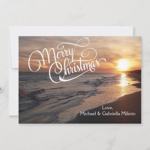 Warm Beach With Sunset Christmas Card