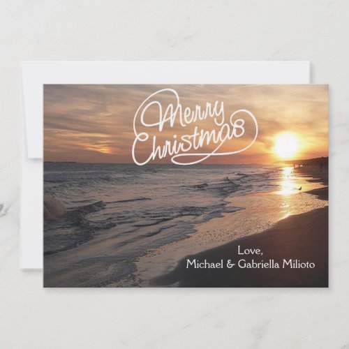 Warm Beach With Sunset Christmas Card