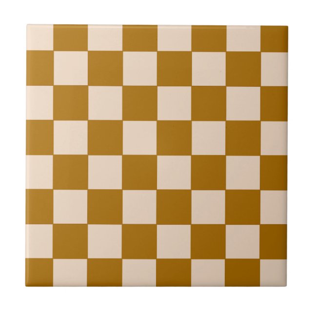 Warm Beige Checkerboard Pattern Ceramic Tile (Front)