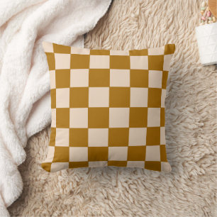 Warm Beige Checkerboard Pattern Throw Pillow