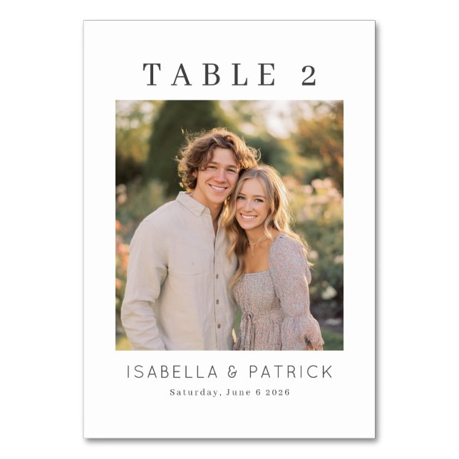 Warm Beige Elegant Photo Table Number (Front)