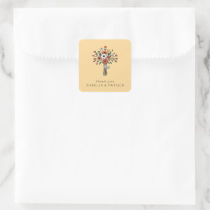 Warm Beige Floral Bouquet Illustration Square Sticker