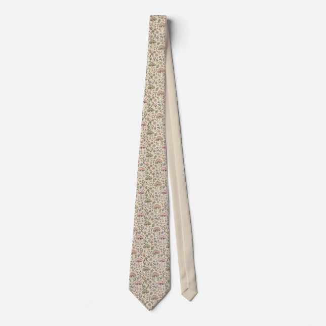 Warm Beige Fungi Botanical |Wedding Groomsmen Gift Neck Tie (Front)