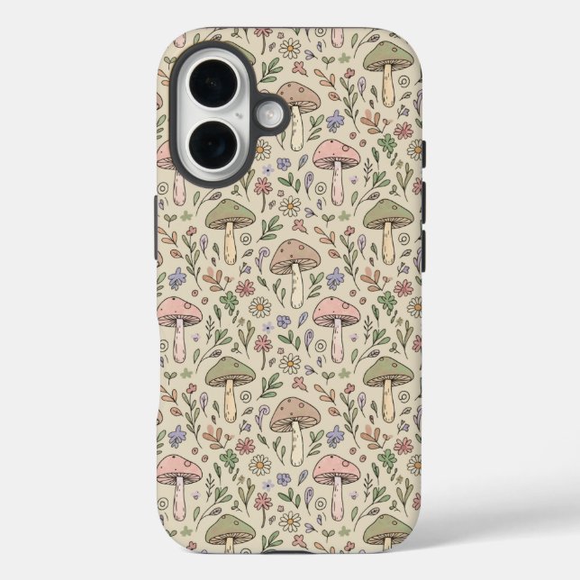 Warm Beige Fungi Seamless Pattern Neutral Boho Case-Mate iPhone Case (Back)