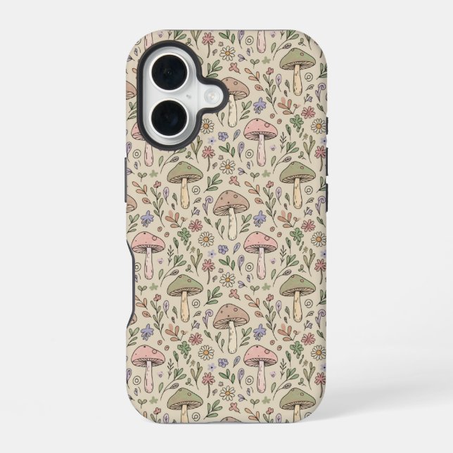 Warm Beige Fungi Seamless Pattern Neutral Boho Iphone Case (Back)