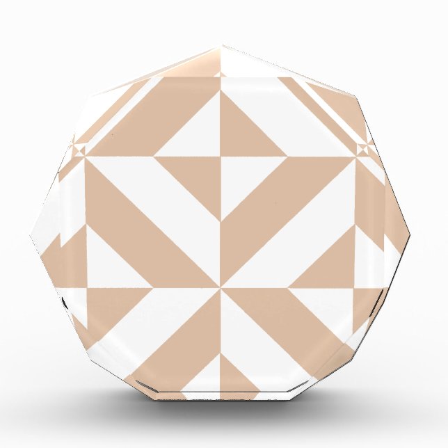 Warm Beige Geometric Deco Cube Pattern Acrylic Award (Front)