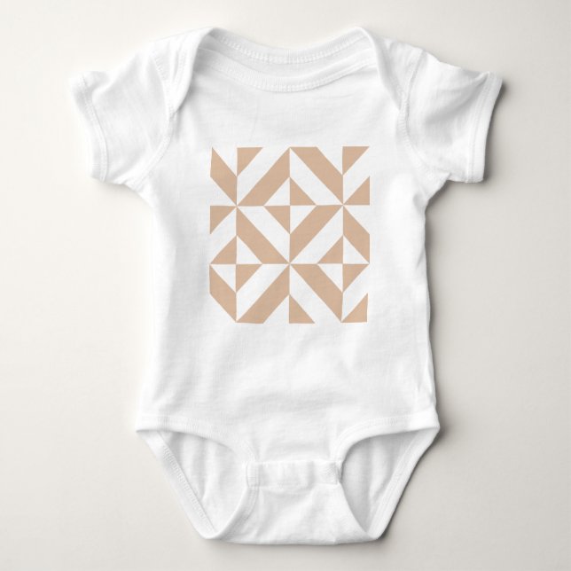 Warm Beige Geometric Deco Cube Pattern Baby Bodysuit (Front)