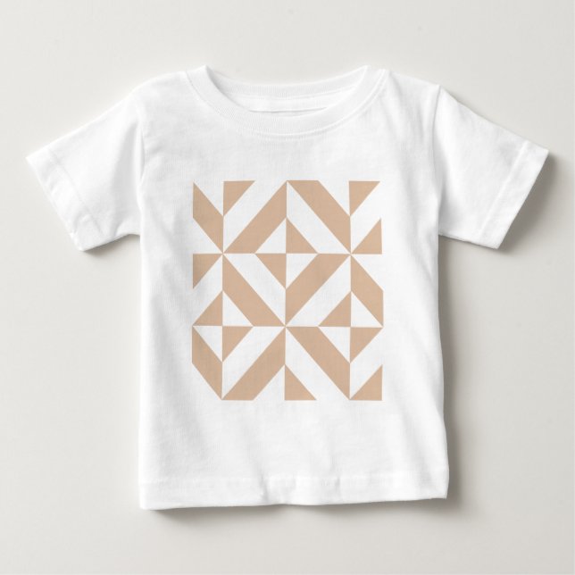 Warm Beige Geometric Deco Cube Pattern Baby T-Shirt (Front)