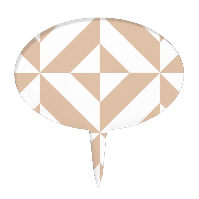 Warm Beige Geometric Deco Cube Pattern Cake Topper (Front)