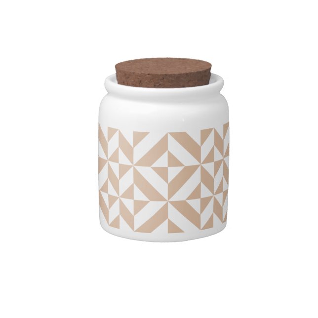 Warm Beige Geometric Deco Cube Pattern Candy Jar (Front)