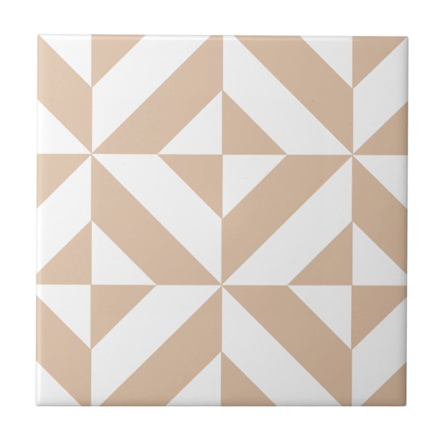Warm Beige Geometric Deco Cube Pattern Ceramic Tile (Front)
