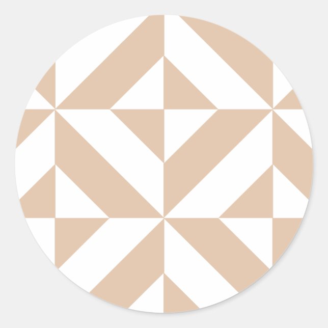 Warm Beige Geometric Deco Cube Pattern Classic Round Sticker (Front)