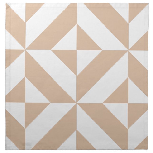 Warm Beige Geometric Deco Cube Pattern Cloth Napkin (Front)
