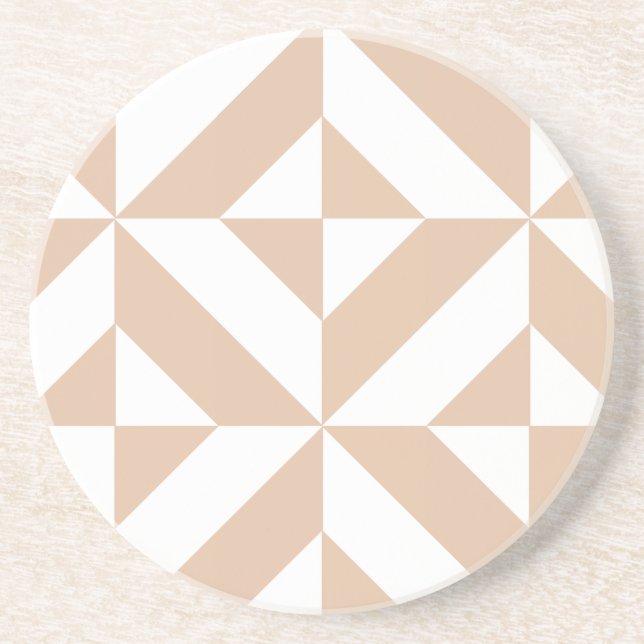 Warm Beige Geometric Deco Cube Pattern Drink Coaster (Front)