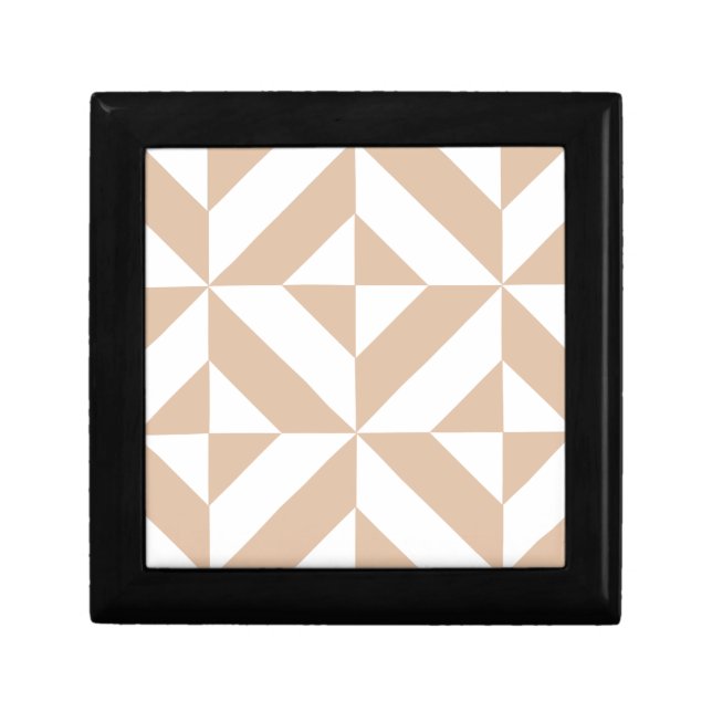 Warm Beige Geometric Deco Cube Pattern Gift Box (Front)