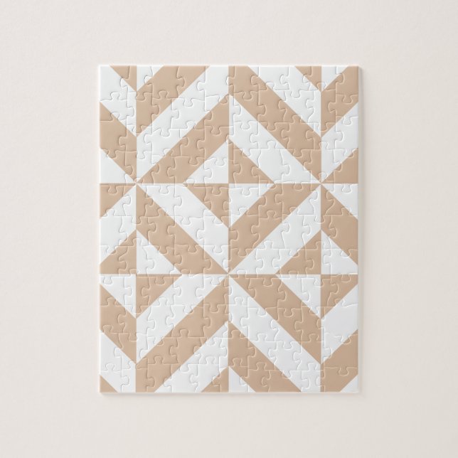 Warm Beige Geometric Deco Cube Pattern Jigsaw Puzzle (Vertical)