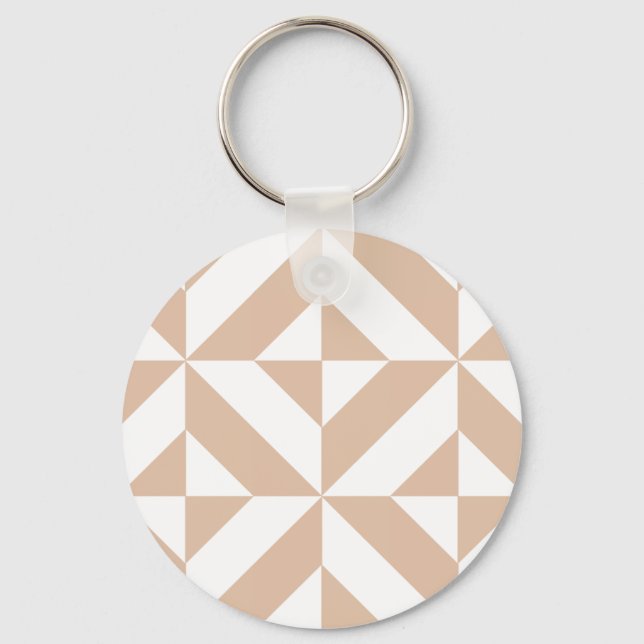 Warm Beige Geometric Deco Cube Pattern Keychain (Front)
