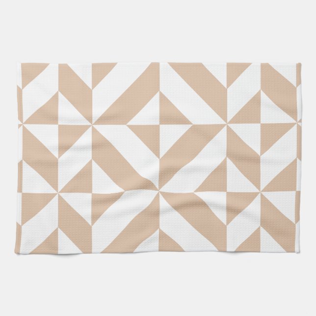 Warm Beige Geometric Deco Cube Pattern Kitchen Towel (Horizontal)
