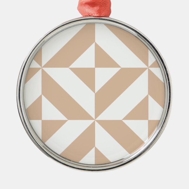 Warm Beige Geometric Deco Cube Pattern Metal Ornament (Front)
