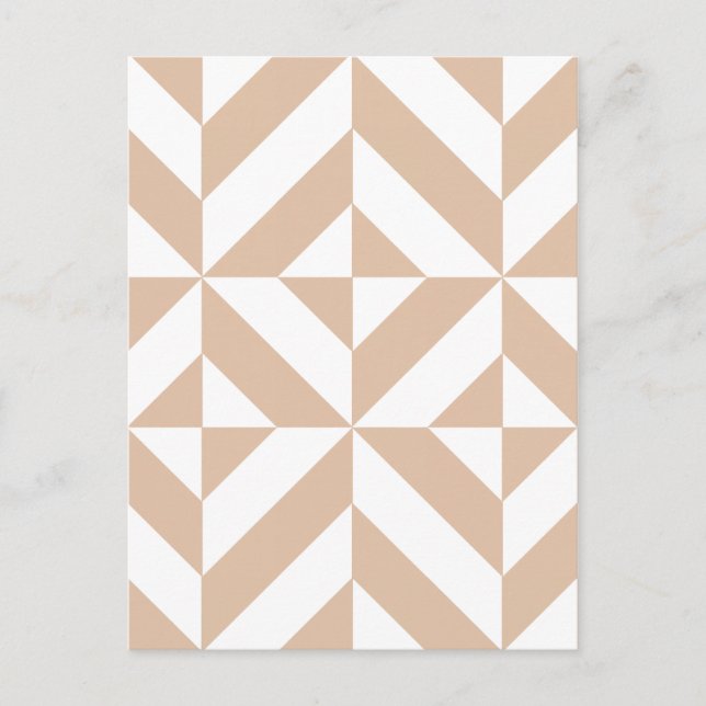 Warm Beige Geometric Deco Cube Pattern Postcard (Front)