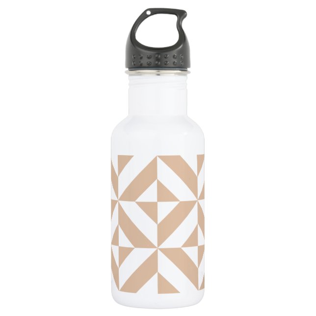 Warm Beige Geometric Deco Cube Pattern Stainless Steel Water Bottle (Front)