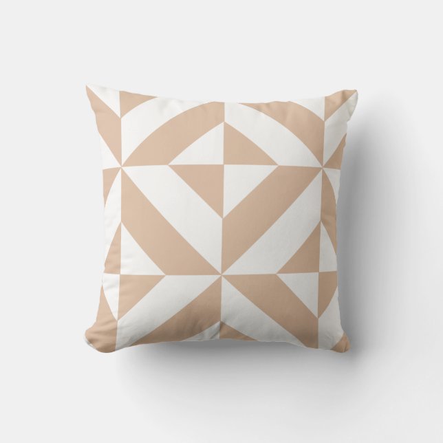 Warm Beige Geometric Deco Cube Pattern Throw Pillow (Front)