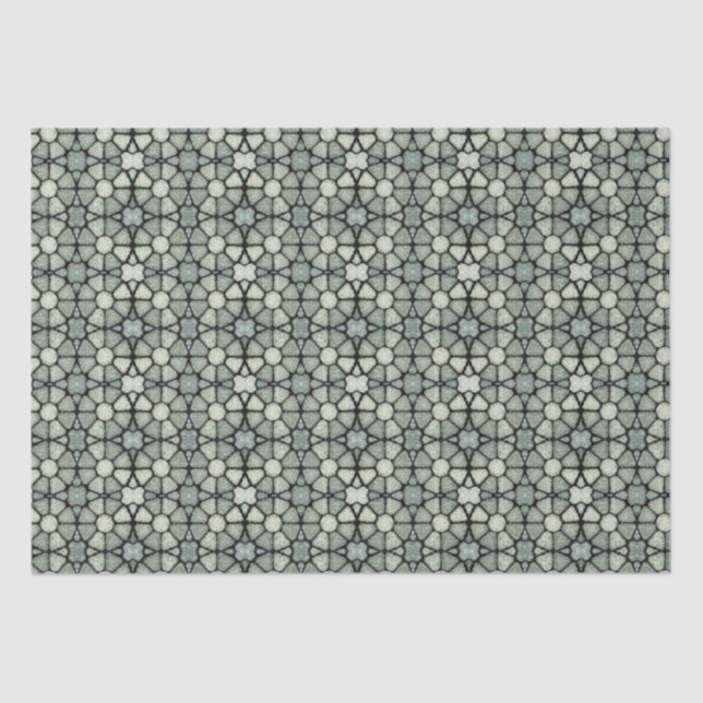 Warm Beige Gray Mosaic Patterned Tissue Paper (Front)