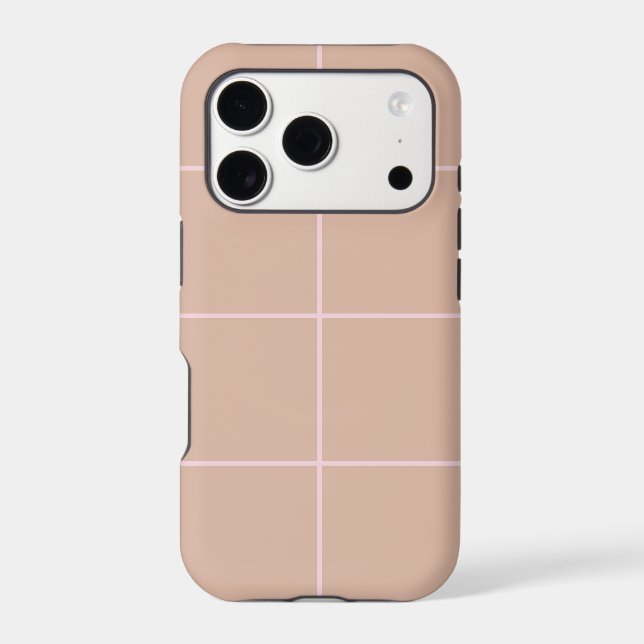 Warm Beige Grid Pattern Minimal Soft Check Design Case-Mate iPhone Case (Back)