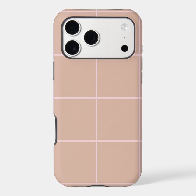 Warm Beige Grid Pattern Minimal Soft Check Design Case-Mate iPhone Case (Back)