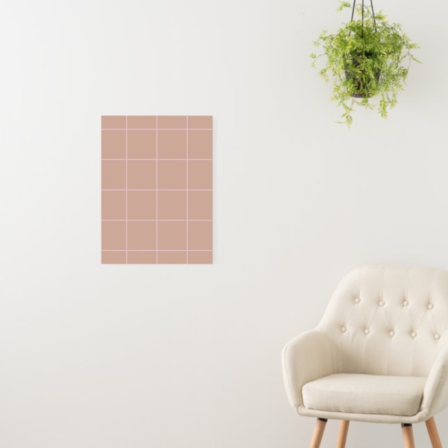 Warm Beige Grid Pattern Minimal Soft Check Design Foam Board (In Situ (Wall))