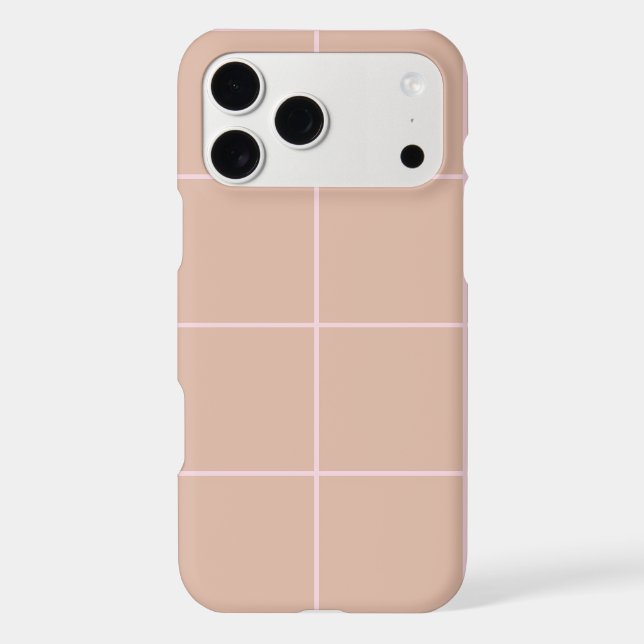 Warm Beige Grid Pattern Minimal Soft Check Design iPhone Case (Back)
