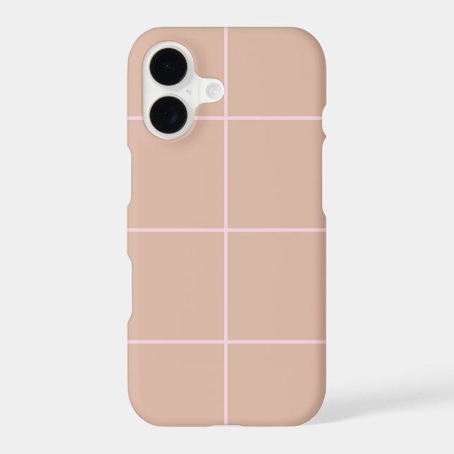 Warm Beige Grid Pattern Minimal Soft Check Design iPhone Case (Back)