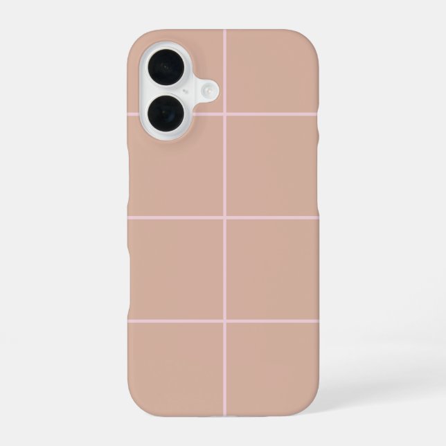 Warm Beige Grid Pattern Minimal Soft Check Design iPhone Case (Back)