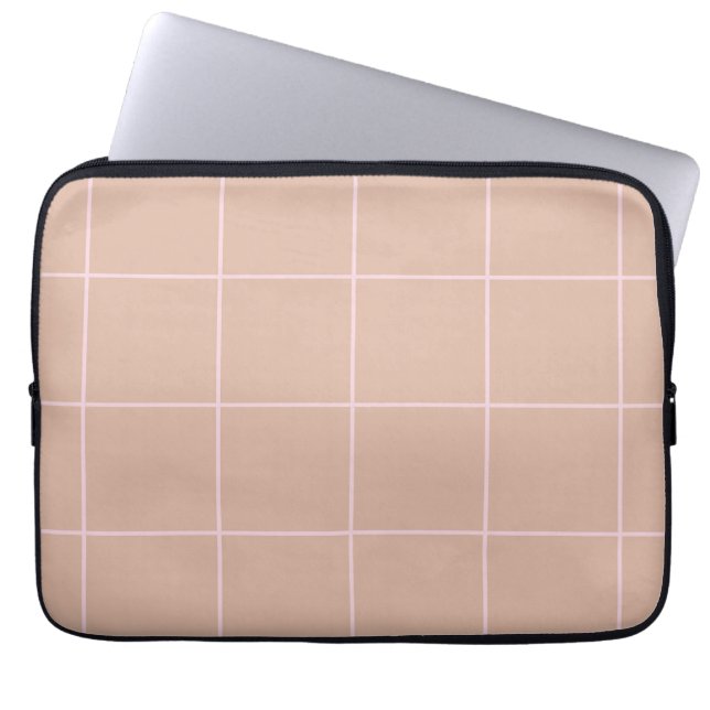 Warm Beige Grid Pattern Minimal Soft Check Design Laptop Sleeve (Front)