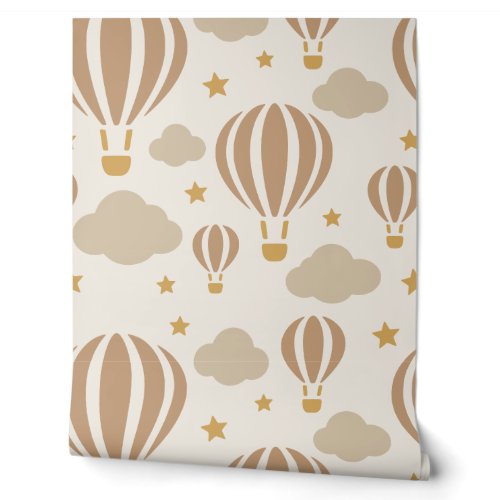 Warm Beige Hot Air Balloon Nursery Wallpaper