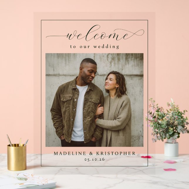 Warm Beige Minimalist Photo Acrylic Sign (Wedding)