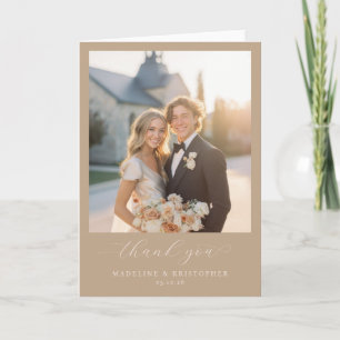 Warm Beige Minimalist Photo Letterpress Thank You Card