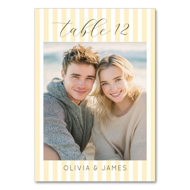 Warm Beige Minimalist Photo Table Number (Front)