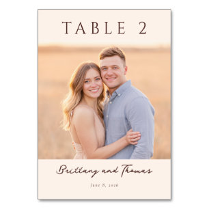 Warm Beige Minimalist Photo Table Number